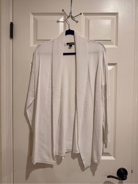 Alfani White Open Front Ribbed Shawl Collar Cardigan Sweater L NWOT